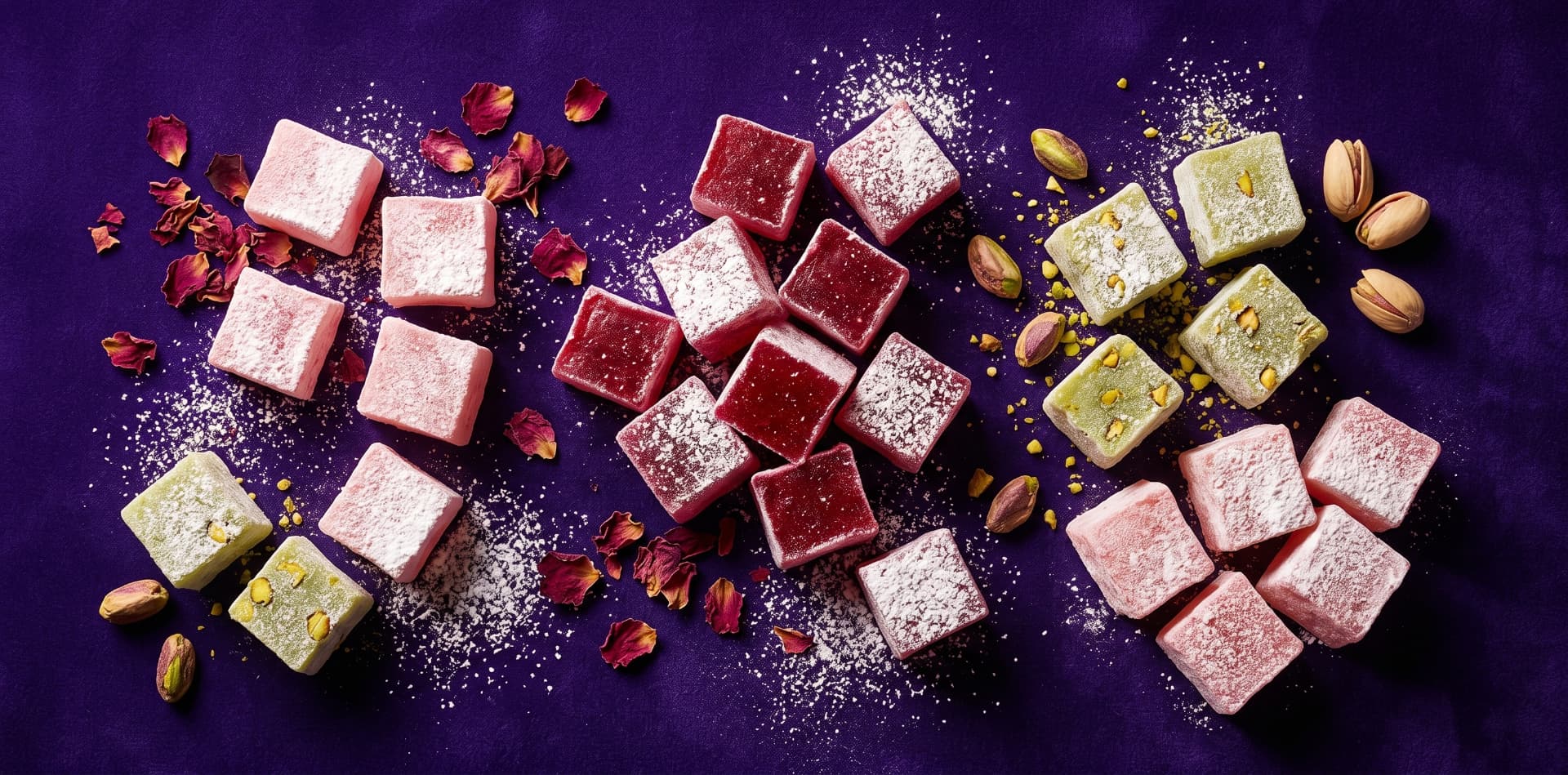 Turkish delight lokum with rose, pomegranate and pistachio flavours — UAE confectionery production